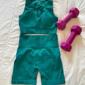 Teal Ribbed Workout Set